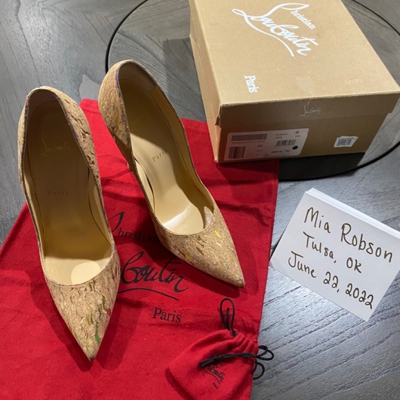 Rare Authentic Christian Louboutin 120mm So Kate Cork! Rainbow & Gold Foil! Sz40 - Picture 5 of 14